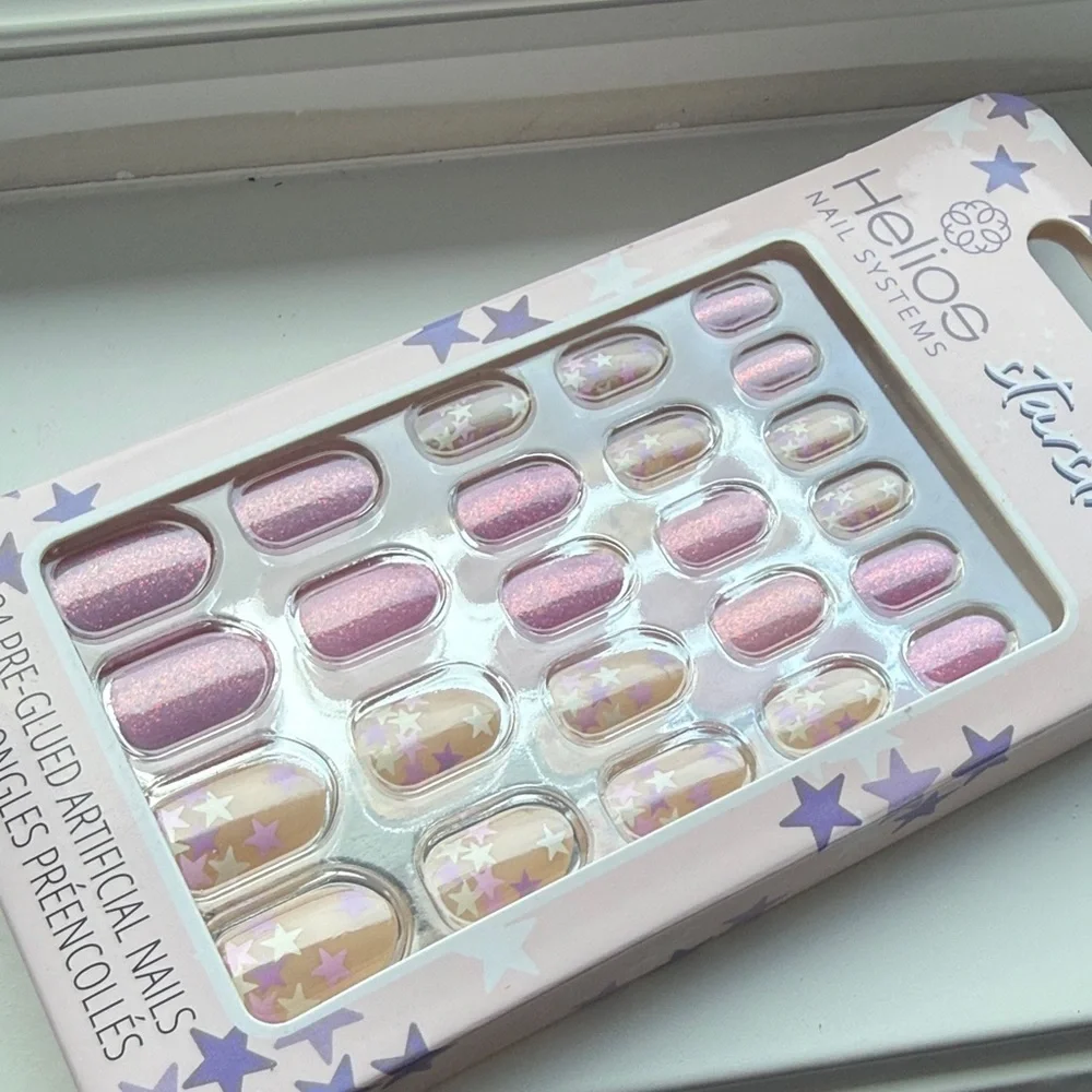 Helios Starstruck Press On Nails Pink Glitter & Star‎ Design – New